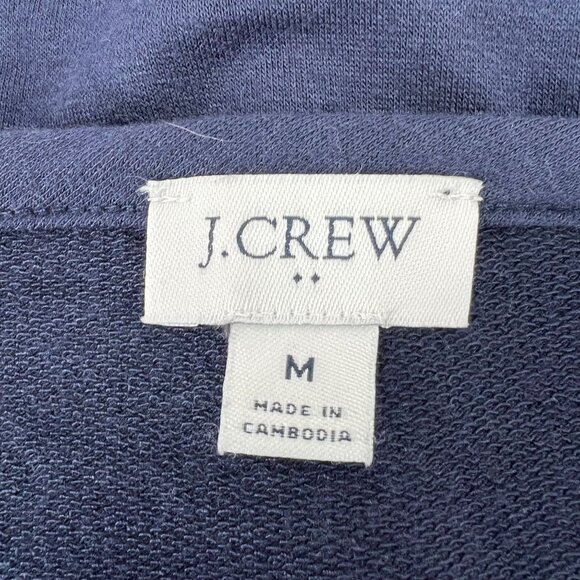 J.Crew M Mixed-Media Top Navy Knit Floral Pleated Hem Long Sleeve Sweater - Picture 3 of 8